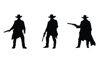 silhouette of cowboy or Western American ranger with rifle flat vector illustration