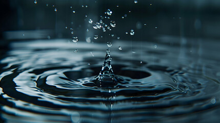 water drop falling and impacting on a body of water close up