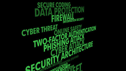 Cyber attack ensuring online protection and safeguarding digital security on black background with lettering
