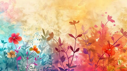 Obraz na płótnie Canvas Grunge style colorful abstract floral art with paper texture, watercolor background illustration