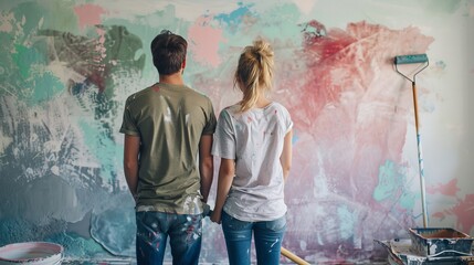 Couple Viewing Painting Together - obrazy, fototapety, plakaty