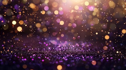 Luxury gold and purple glitter confetti on black, festive bokeh background illustration - obrazy, fototapety, plakaty
