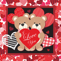 Happy valentine's day card design with teddy bear and hearts