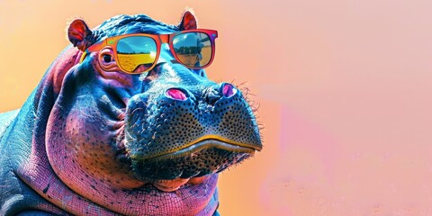 A hippo wearing sunglasses and a hat