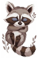 Raccoon With Blue Eyes Sitting on Branch