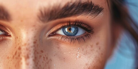 Fototapeta premium A woman with long eyelashes and a blue eye
