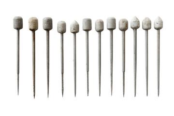 Row of Nails in Order. On a White or Clear Surface PNG Transparent Background..