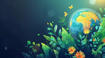 Vibrant Earth Day concept illustration, environment protection and sustainability