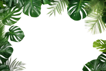Frame of Green Leaves on White Background. On a White or Clear Surface PNG Transparent Background..
