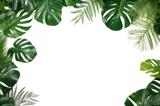 Frame of Green Leaves on White Background. On a White or Clear Surface PNG Transparent Background..