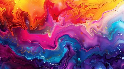 Vibrant liquid marble ink art, abstract fluid acrylic painting, psychedelic colors illustration