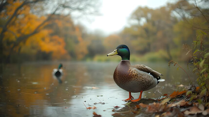Fototapeta premium ducks in a wetland setting, emphasizing sustainable and natural practices