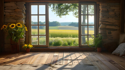 Frame farm landscapes through windows or doorways to add a creative perspective