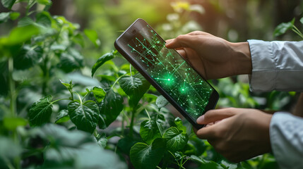 Highlight the seamless integration of technology, such as smartphone apps or data analytics, into modern farming practices