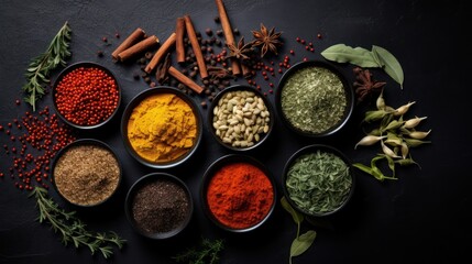 Aromatic Essence - Variety of spices and herbs beautifully arranged