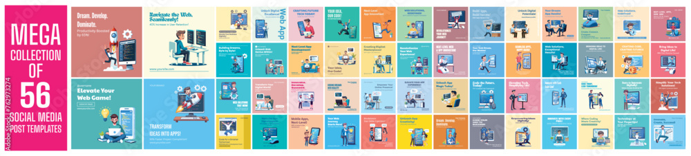 Poster mega collection of 56 social media post design template. used for web and mobile app developer adver