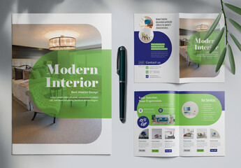 Modern Interior Bifold Brochure With Blue & Green Accents