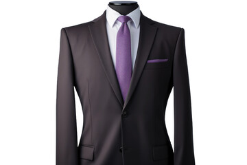 Stylish Suit With Purple Tie and White Shirt. On a White or Clear Surface PNG Transparent Background..