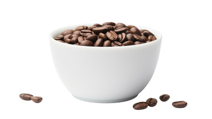 White Bowl Filled With Coffee Beans. On a White or Clear Surface PNG Transparent Background..