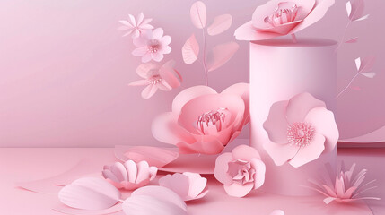 A captivating image featuring a colorful background adorned with meticulously crafted paper flowers with copy space. 