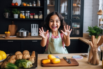 cute little girl cook in the kitchen