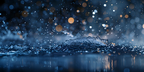 Water splash with sparkling crisp radiant reflections sunlight gleaming, Defocus of raindrops and splatter - Background

