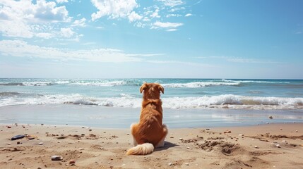 Beach day bliss. dog in nature in summer relaxation at oceanfront serenity