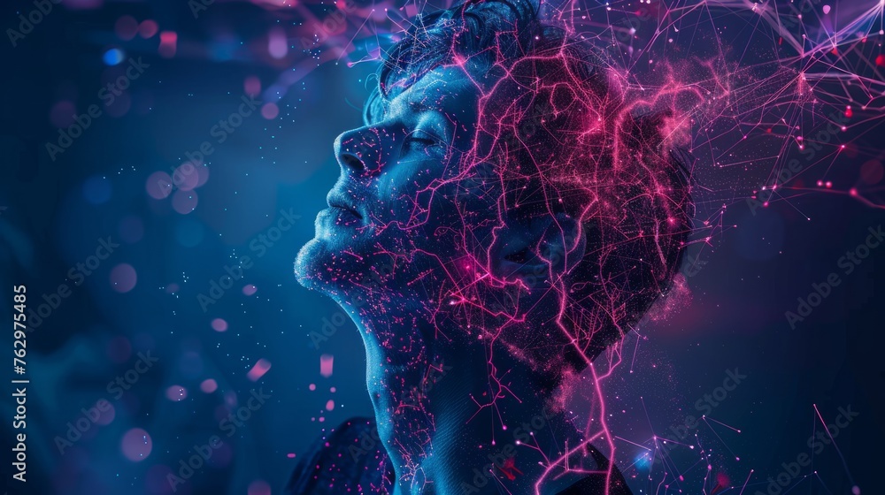 Poster brain nervous system concept. brain and thinking in a human head. science for study and learn. artif