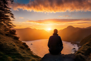 The back of a man watching the sun