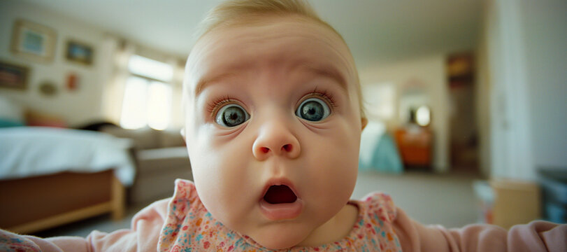Surprised baby looking at something