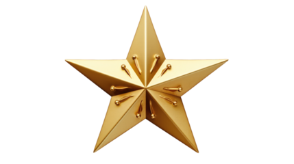 Gold Metal Star With Two Bells. On a White or Clear Surface PNG Transparent Background..