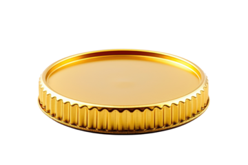 Gold Plate on White Background. On a White or Clear Surface PNG Transparent Background..
