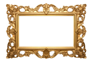 Ornate Gold Frame on White Background. On a White or Clear Surface PNG Transparent Background..