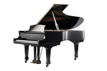 A Grand Piano With a Black Case. On a White or Clear Surface PNG Transparent Background..