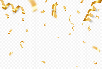 Celebration background serpentine and golden confetti, ribbons vector illustration