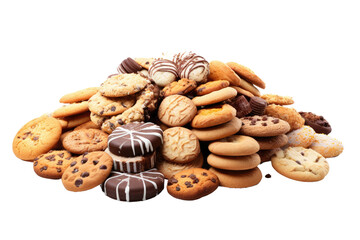 Fototapeta na wymiar A Pile of Cookies and Chocolates on a White Background. On a White or Clear Surface PNG Transparent Background..