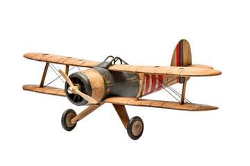 Wooden Model Airplane Flying Through the Air. On a White or Clear Surface PNG Transparent Background..