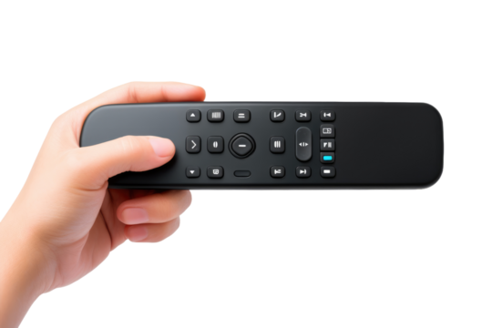Person Holding a Remote Control. On a White or Clear Surface PNG Transparent Background..