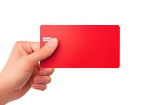 Hand Holding Red Credit Card on White Background. On a White or Clear Surface PNG Transparent Background..