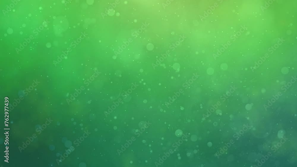 Poster abstract green liquid fluid background with flowing floating particles - slow motion