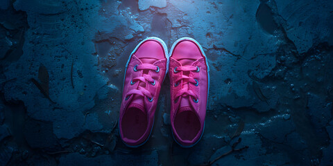  Pink Sneakers Tennis Shoes,  pair of bright pink sports sneakers - obrazy, fototapety, plakaty