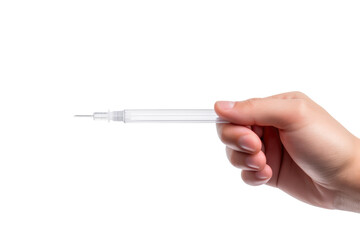 Holding Syringe With Needle. On a White or Clear Surface PNG Transparent Background..