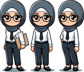 Illustration character image of female office employee in work uniform, png