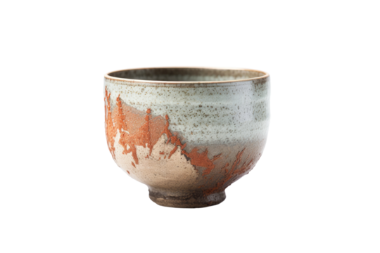 Brown and White Bowl With Mountain Scene. On a White or Clear Surface PNG Transparent Background..
