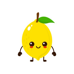 Cute funny lemon fruit character. Vector cartoon kawaii character illustration