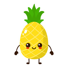 Cute funny pineapple fruit character. Vector cartoon kawaii character illustration