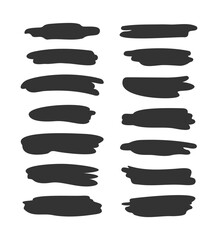 Abstract Black Background Collection. Hand Drawn Isolated Felt Tip Pen and Marker Stroke Set. Artistic Brush Simple Horizontal Shape. - obrazy, fototapety, plakaty