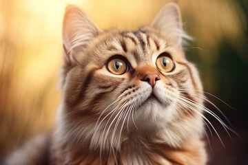 Portrait of surprised beautiful cat outdoors.