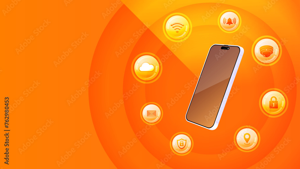 Poster internet of things (iot) with smartphone concept. empowering connected networks with mobile phone an