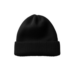 Beautiful fashionable black knitted wool hat on Transparent Background. Ai generated 